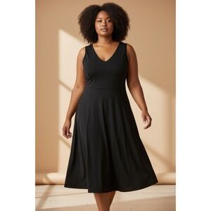 Coldwater Creek Womens Black V-Neck Sleeveless A-Line Midi Dress Plus Size 24